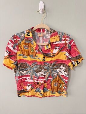 VTG 90s Kahala Women’s After Christmas Hawaiian Aloha Beach Cropped Shirt XS